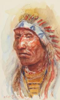 Joe Neil Beeler - Osage Warrior, Cheyenne Scout, Mountain Chief and White Mountain Apache (a group of four) each 7 x 5 in. each framed 18 x 16 in.