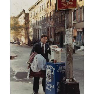 Joel Sternfeld - \'An Attorney With Laundry, Bank And West 4Th Street, New York, October 1989\'