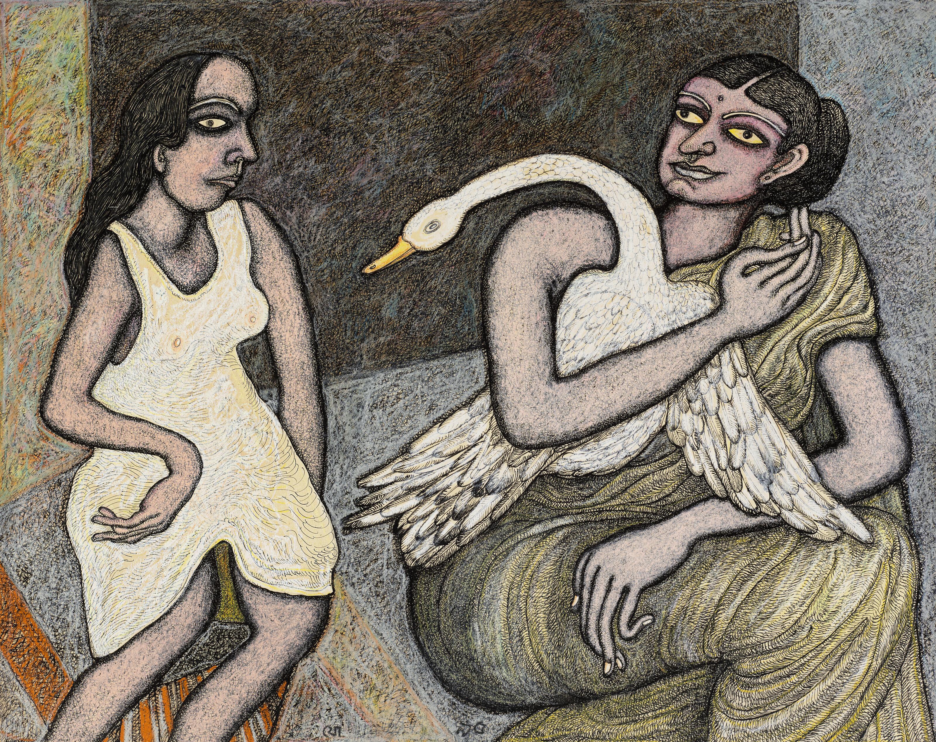 Jogen Chowdhury - Two Women and the Swan