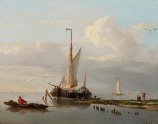 Johan Adolph Rust - A barge moored at a pier