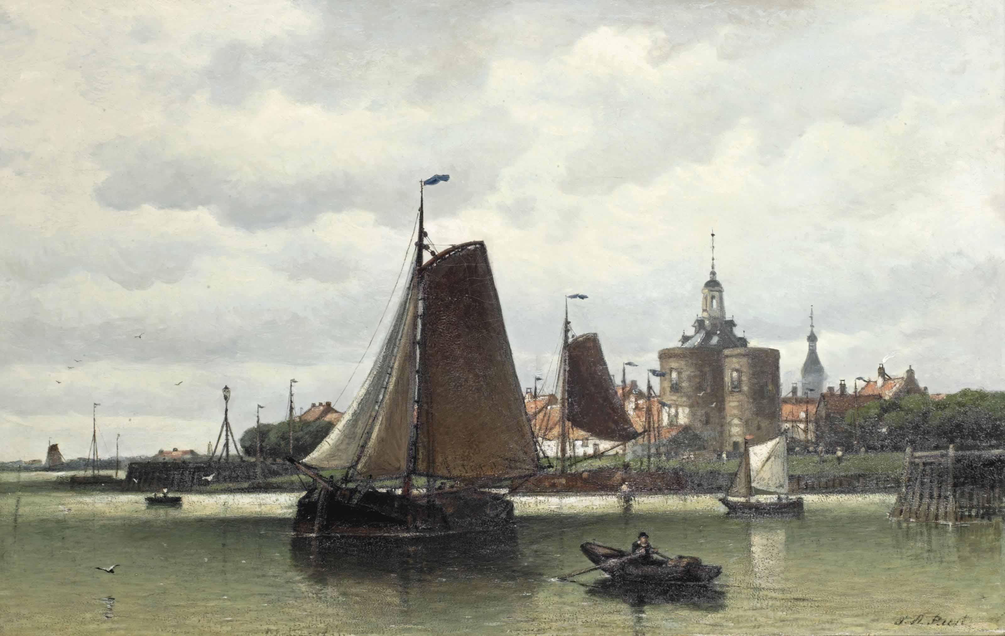 Johan Adolph Rust - A View Of The Harbour Of Enkhuizen With The Dromedaris