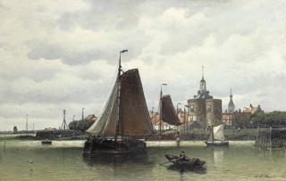 Johan Adolph Rust - A View Of The Harbour Of Enkhuizen With The Dromedaris
