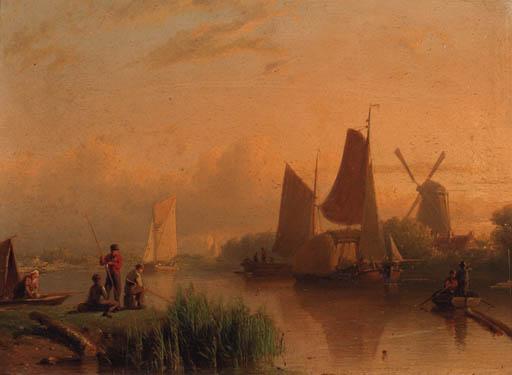 Johan Adolphe Rust - Anglers in a river landscape