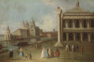 Johan Anton Richter - A view of the Piazzetta, Venice, with the Columns of Saints Mark and Theodore and the Library, the entrance to the Grand Canal with the Punta della Dogana and Santa Maria della Salute beyond