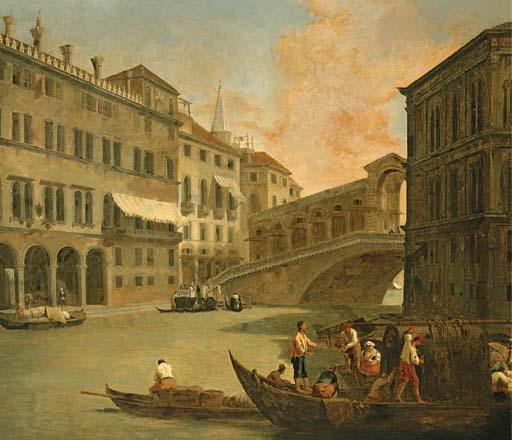 Johan Anton Richter - Venice, A View of The Grand Canal With The Rialto Bridge From The North