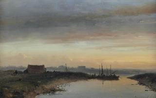Johan Barthold Jongkind - A river landscape at dusk