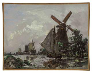 Johan Barthold Jongkind - A Windmill on a River Landscape
