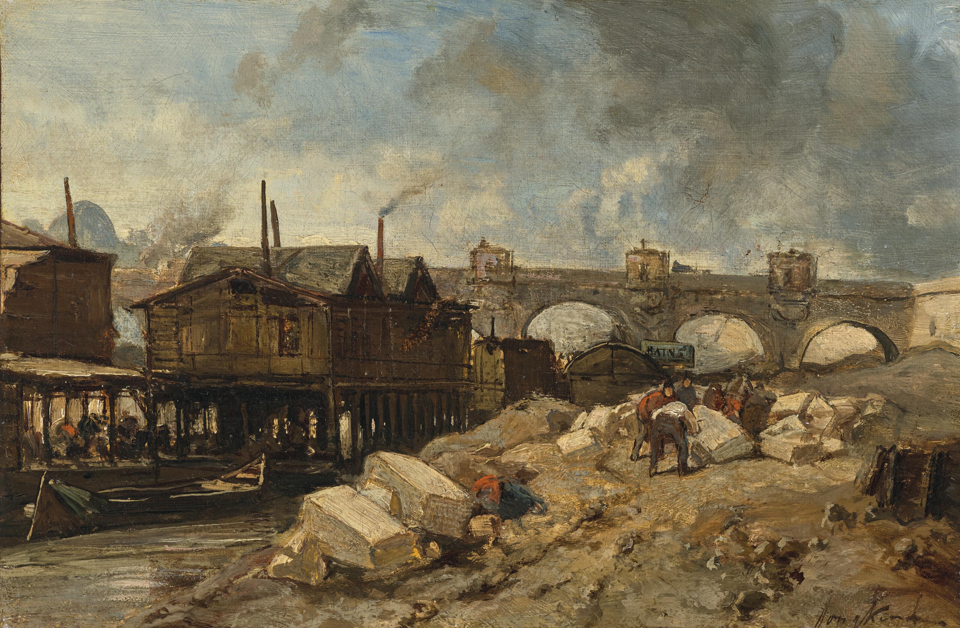 Johan Barthold Jongkind - Bain, bateaux-lavoirs près du Pont-Neuf
