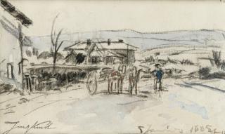 Johan-Barthold Jongkind - Charrette À L\'Entrée D\'Un Village (Recto) ; Paysage (Verso)