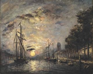 Johan Barthold Jongkind - Clair De Lune Sur Un Canal, Dordrecht