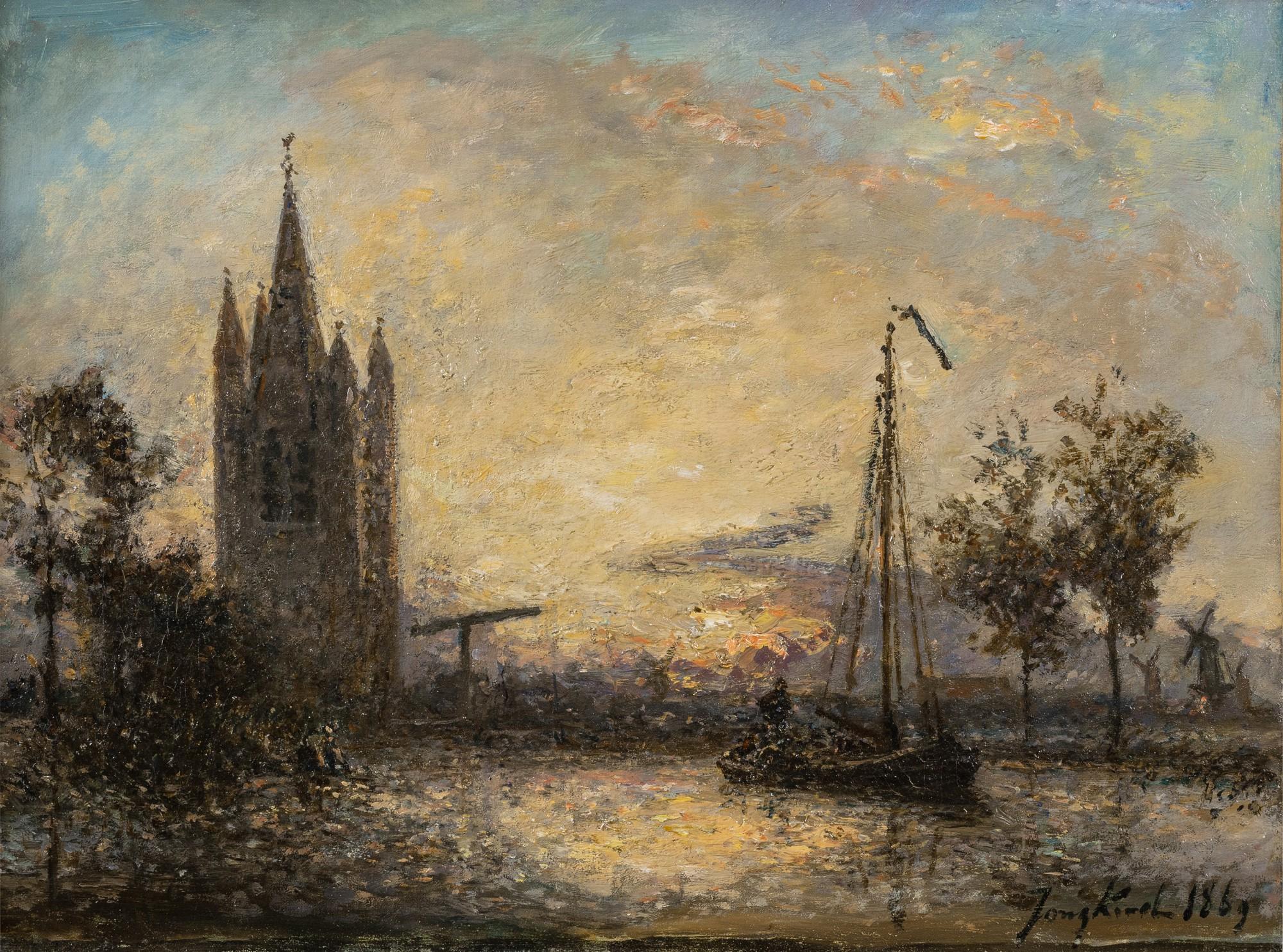 Johan Barthold Jongkind - Coucher de soleil sur l\'église, Hollande