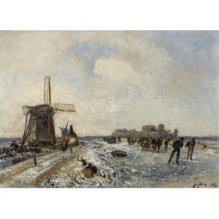 Johan Barthold Jongkind - Dutch Skaters On A Frozen Waterway