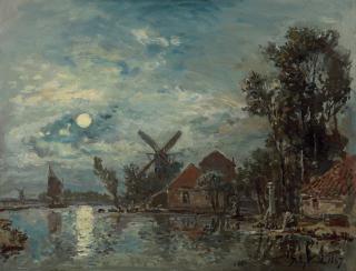 Johan Barthold Jongkind - Effet de lune sur l\'estuaire, Hollande