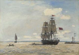 Johan-Barthold Jongkind - Navire norvégien sortant du port de Honfleur