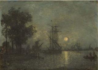 Johan-Barthold Jongkind - Paysage de Hollande avec bateau à quai