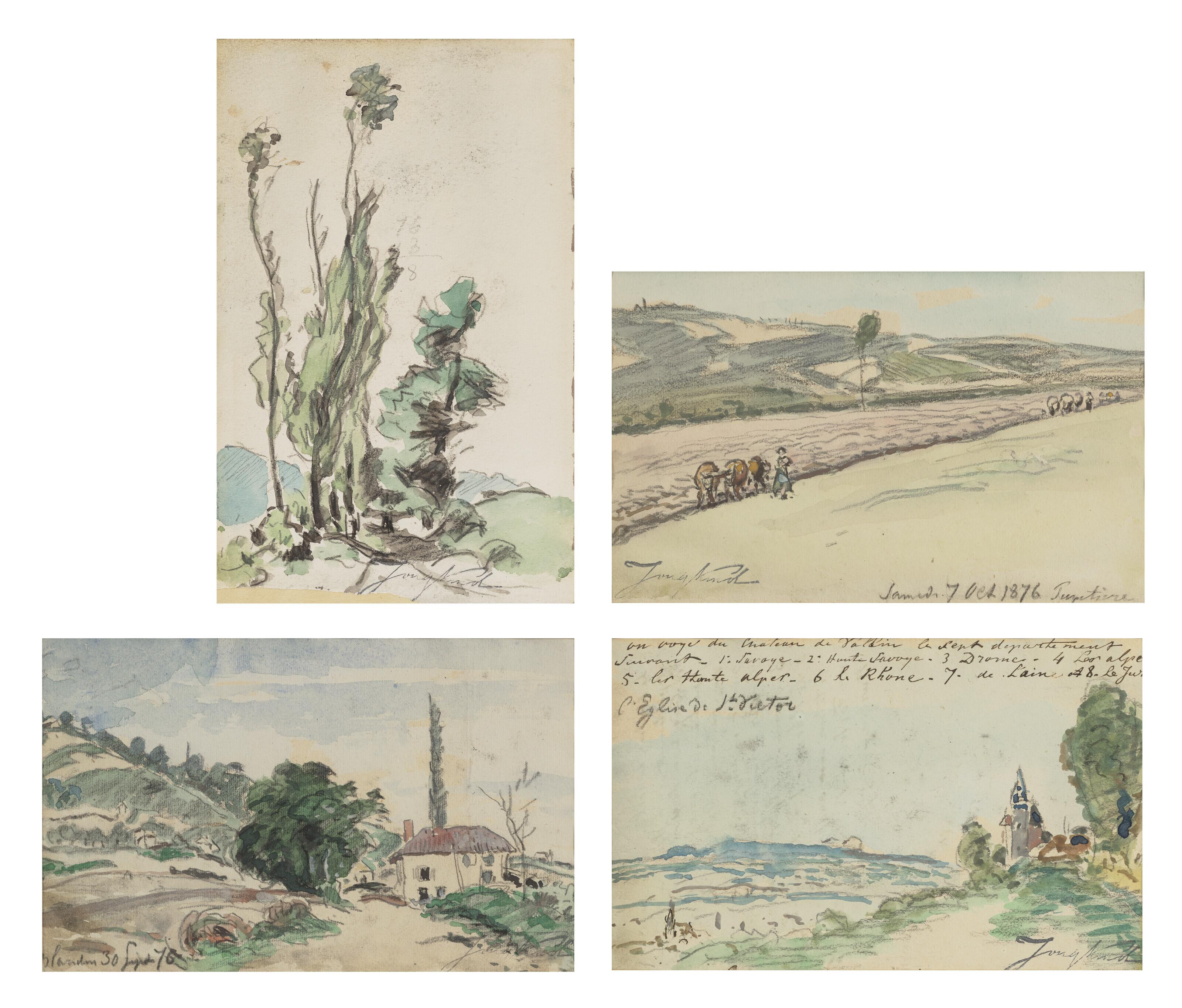 Johan Barthold Jongkind - Quatre Paysages: Pupetière, Blondin Et Le Château De Vallin À Saint Victor