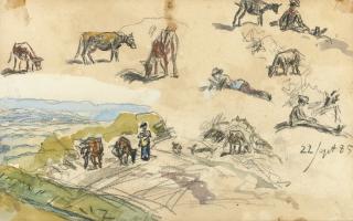 Johan-Barthold Jongkind - Recto:  Figure Studies; Verso:  Landscape