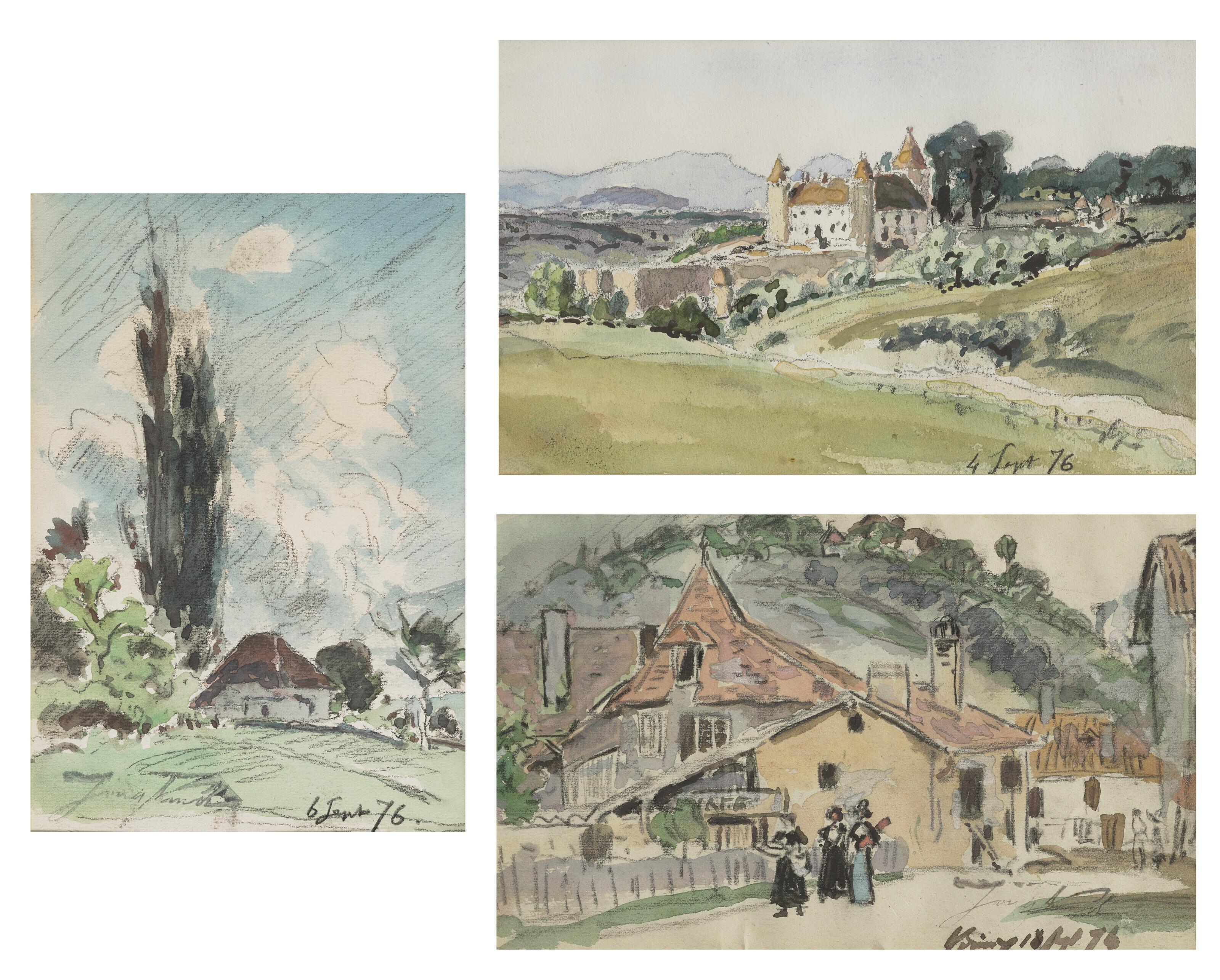 Johan Barthold Jongkind - Trois Paysages (Recto-Verso): Le Château De Virieux, Blondin Et Le Village De Virieux En Isère