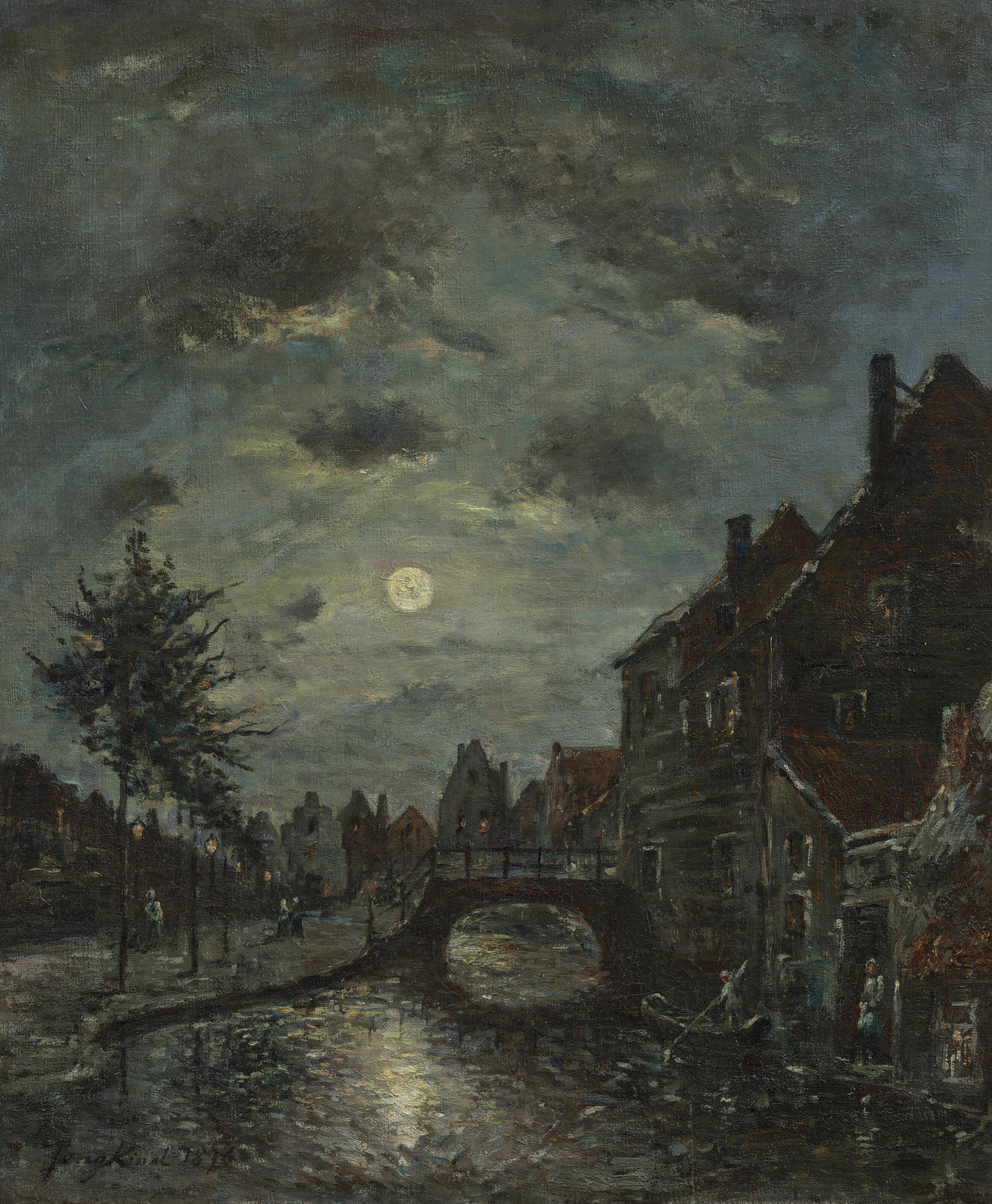 Johan Barthold Jongkind - Un canal interieur a Dordrecht, Claire de Lune.