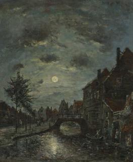 Johan Barthold Jongkind - Un canal interieur a Dordrecht, Claire de Lune.