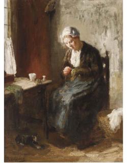Johan Bernard De Hoog - A girl sewing