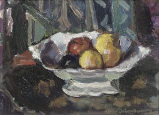 Johan Buning - A still life with fruits in a bowl