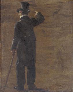 Johan Christian Clausen Dahl - A figure in a morning coat and top hat, seen from behind