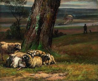 Johan Christian Clausen Dahl - Elblandschaft mit ruhenden Schafen