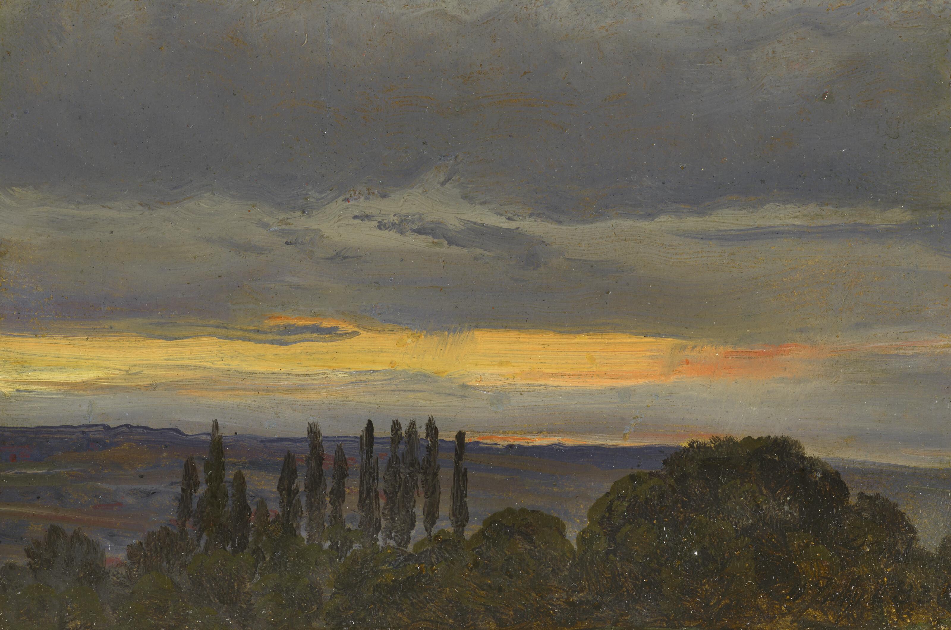 Johan Christian Clausen Dahl - Evening near Dresden, Poplars in the Foreground