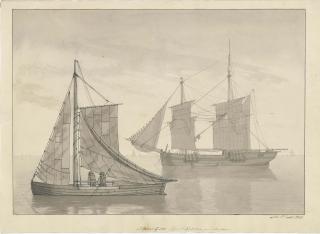 Johan Christian Dahl - A fishing vessel and a ship at anchor near Petersholm