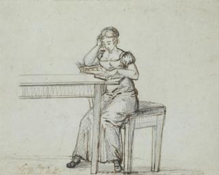 Johan Christian Dahl - Louise Heger at a table reading a book