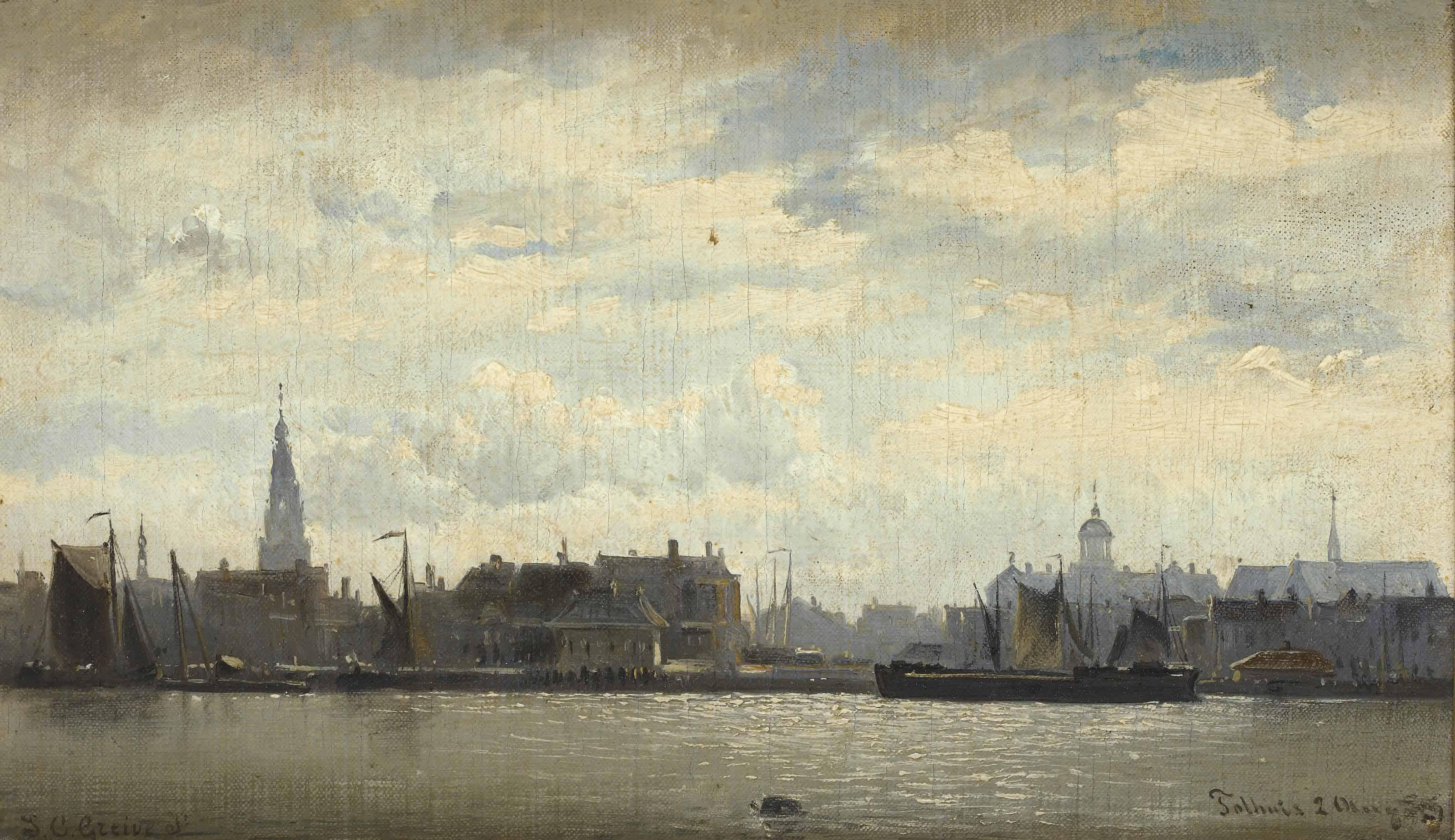 Johan Conrad Greive - A view of Amsterdam with the river IJ seen from the Tolhuis