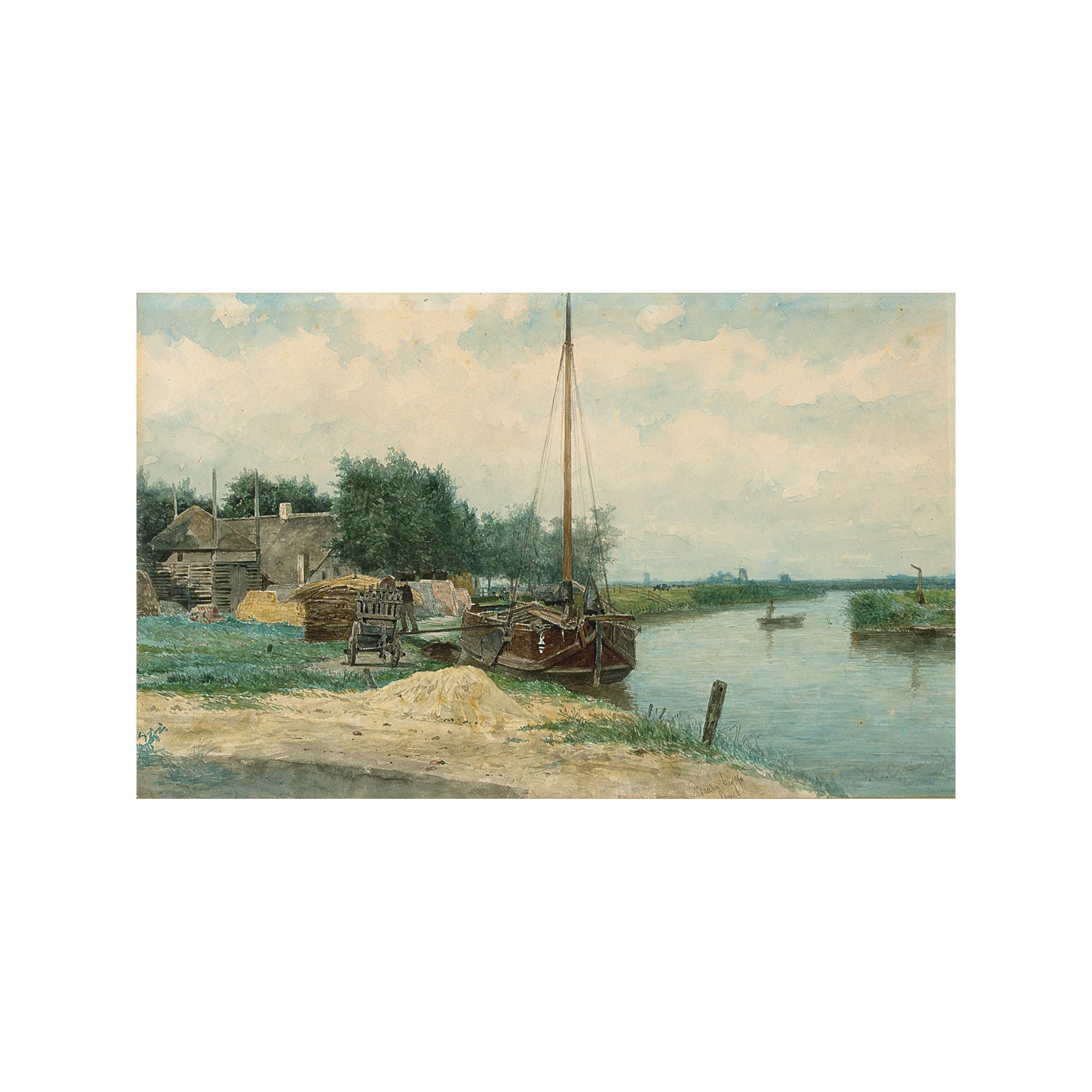Johan Conrad Greive - Moored Boats On The Eem, Baarn