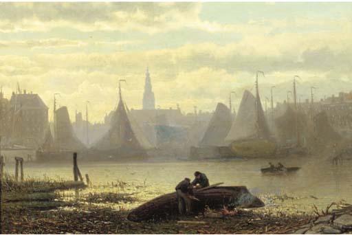 Johan Conrad Greive - Repairing the boat by the IJ, Amsterdam
