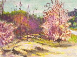 Johan Dijkstra - Flowers in a field,trees in the distance