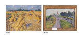 Johan Dijkstra - Hooiende Boeren, Garnwerd (Recto); A Bridge Over A Canal (Verso)