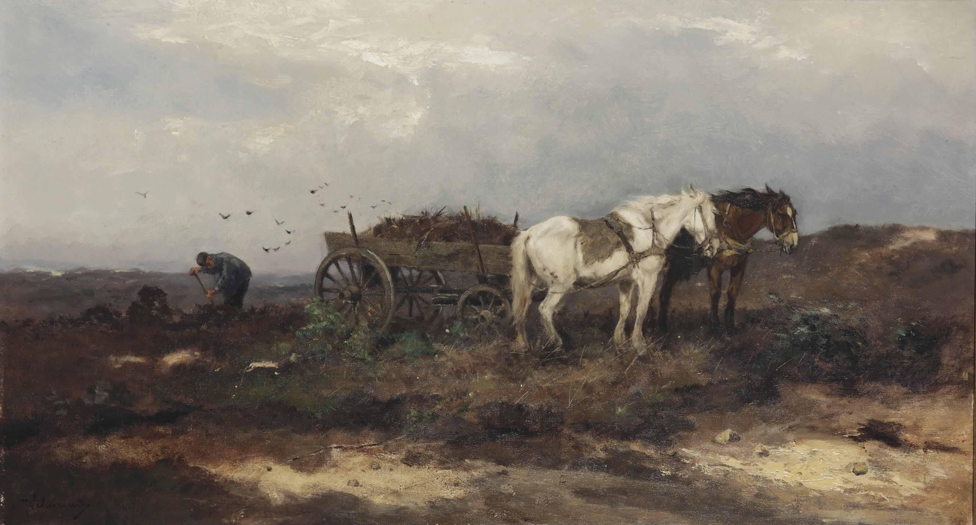 Johan Frederik Cornelis Scherrewitz - A Peasant Loading A Horse-Drawn Cart