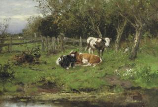 Johan Frederik Cornelis Scherrewitz - Calves By The Water-Front