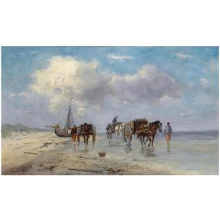 Johan Frederik Cornelis Scherrewitz - Dutch Shell Fishers On The Beach