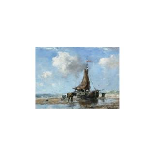 Johan Frederik Cornelis Scherrewitz - Fishermen Near A Bomschuit On The Beach