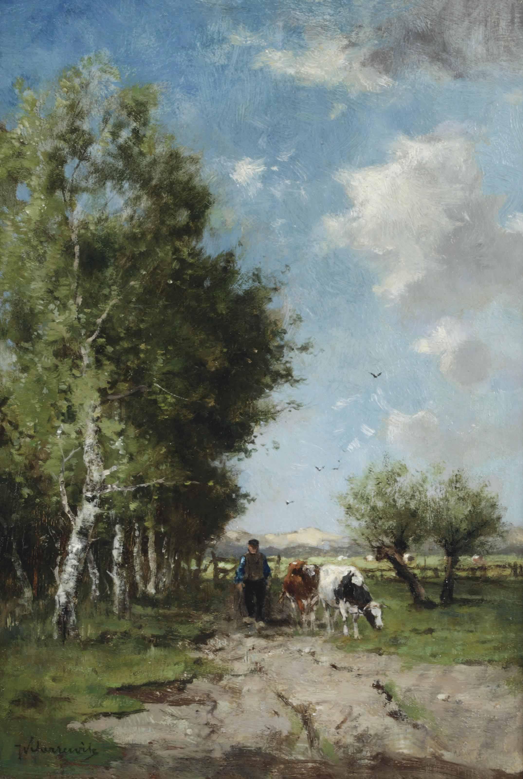 Johan Frederik Cornelis Scherrewitz - Herding the cows on a sunny day