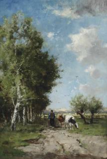 Johan Frederik Cornelis Scherrewitz - Herding the cows on a sunny day