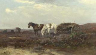 Johan Frederik Cornelis Scherrewitz - Horses and a cart on a heath