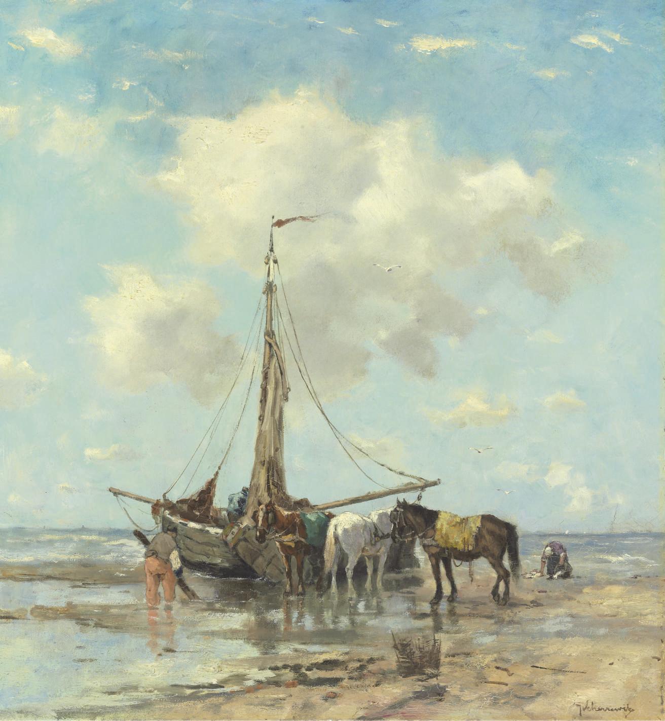 Johan Frederik Cornelis Scherrewitz - Shellfishers at low Tide
