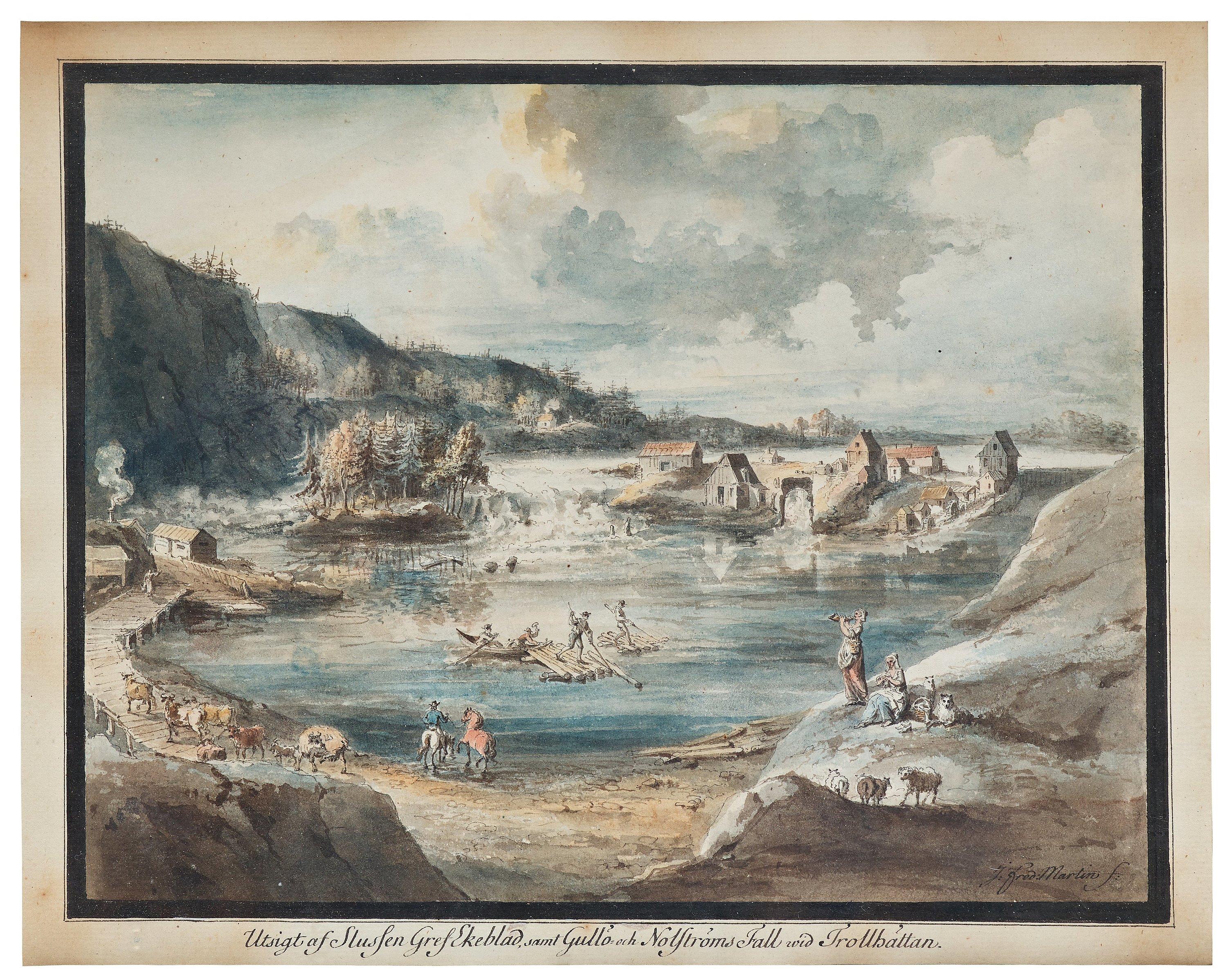 Johan Fredrik Martin - Ten scenes from the waterfalls at Trollhättan, Sweden.