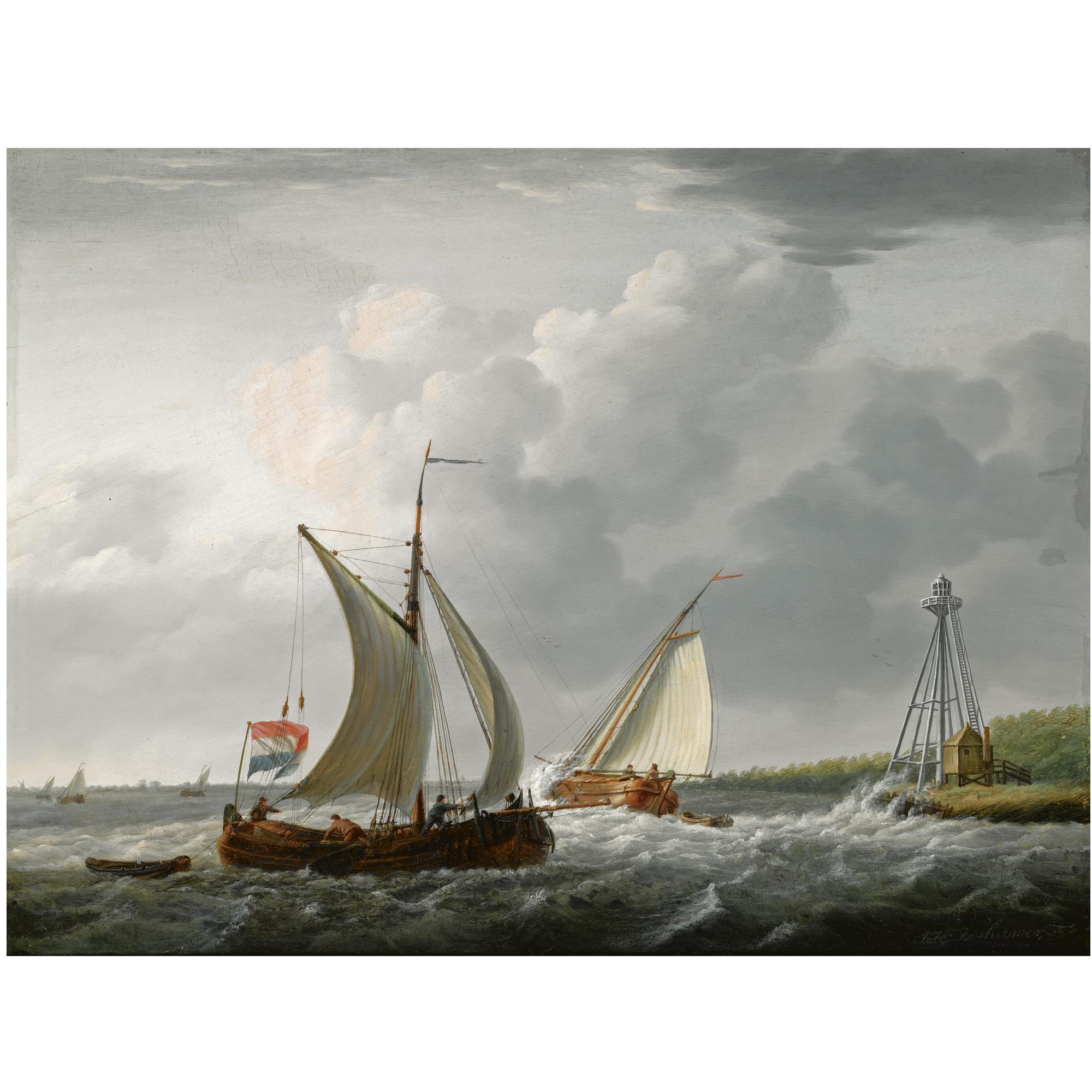 Johan Hendrik Boshamer - Dutch Sailing Vessels Off The Coast