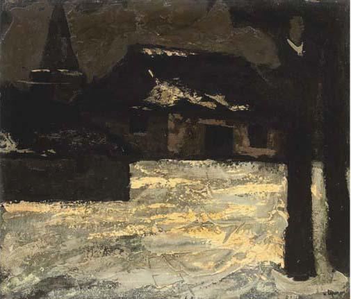Johan Hendrik van Ieperen - A winter landscape by night (recto); A farmyard (verso)