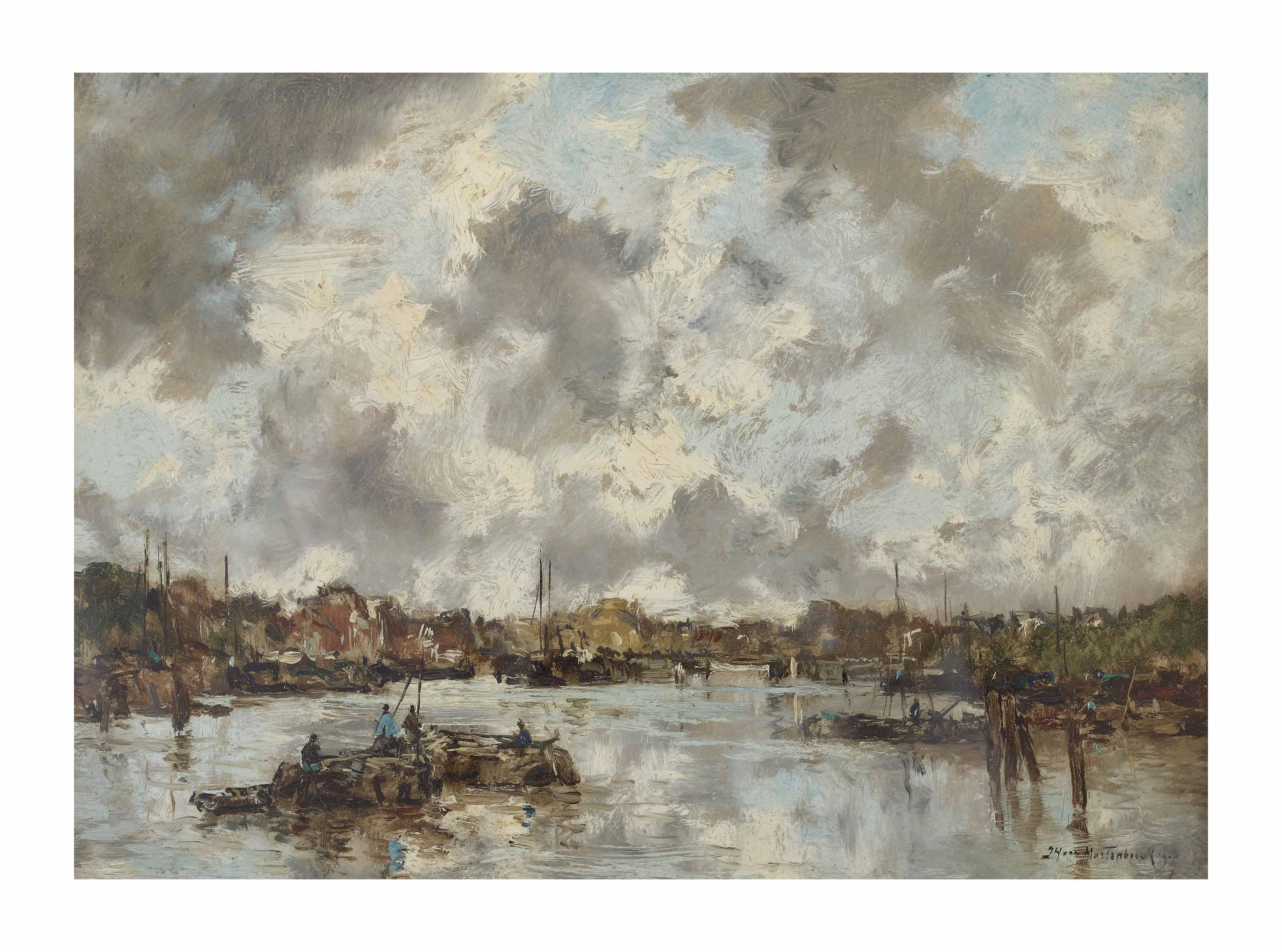 Johan Hendrik Van Mastenbroek - A cloudy sky on the river Amstel, Amsterdam