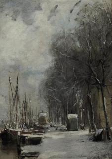 Johan Hendrik Van Mastenbroek - A quay in winter