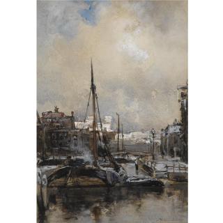 Johan Hendrik van Mastenbroek - A View Of  Rotterdam In Winter